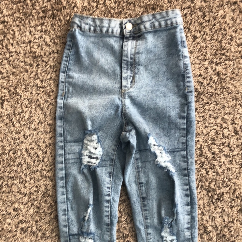 PrettyLittleThing Jeans Skinny Denim Disco Distressed Ripped SZ 0